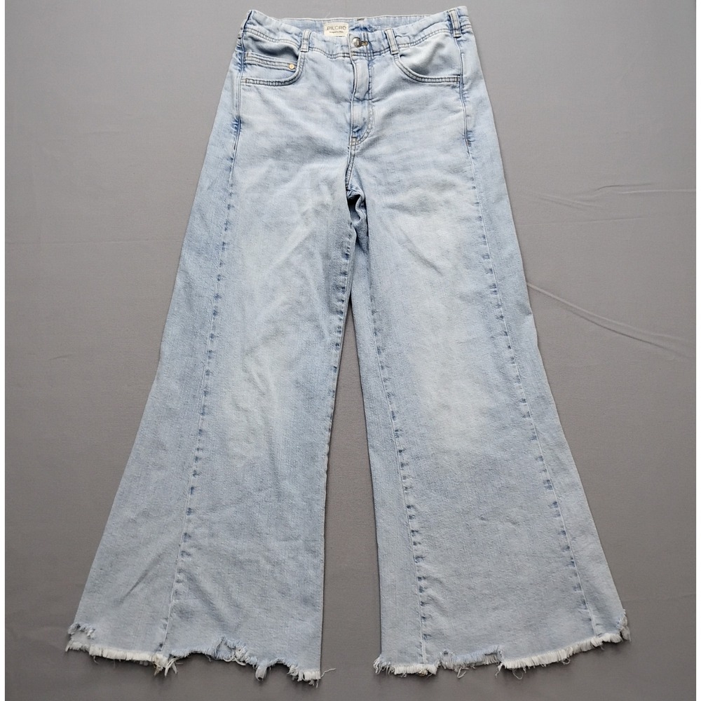 Pilcro and the Letterpress Wide Leg Jeans Light Wash Raw Hem Size 27
